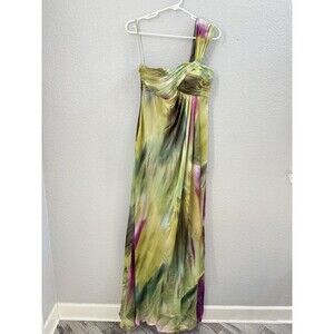 TERI JON Rickie Freeman 100% Silk Long Layered Asymmetric One Shoulder Dress 6